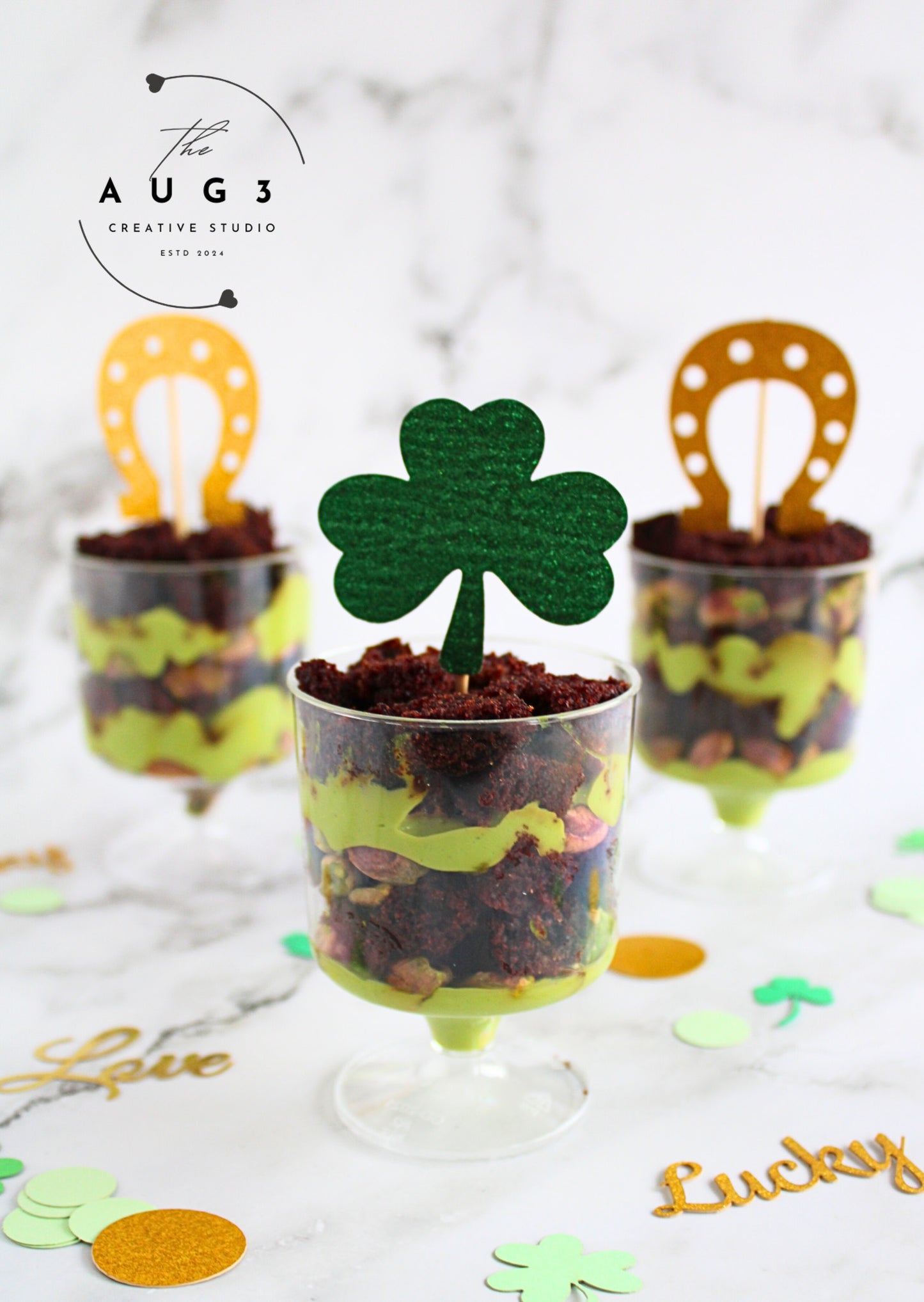 St. Patrick's Day Dates Brownie Trifle with Pistachios & Avocado- Set 1 of 3