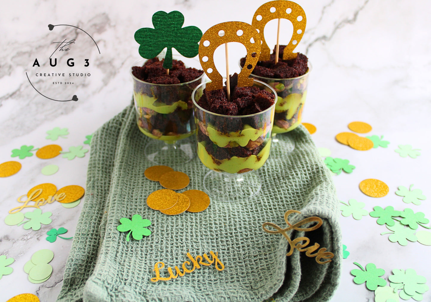 St. Patrick's Day Dates Brownie Trifle with Pistachios & Avocado- Set 1 of 3