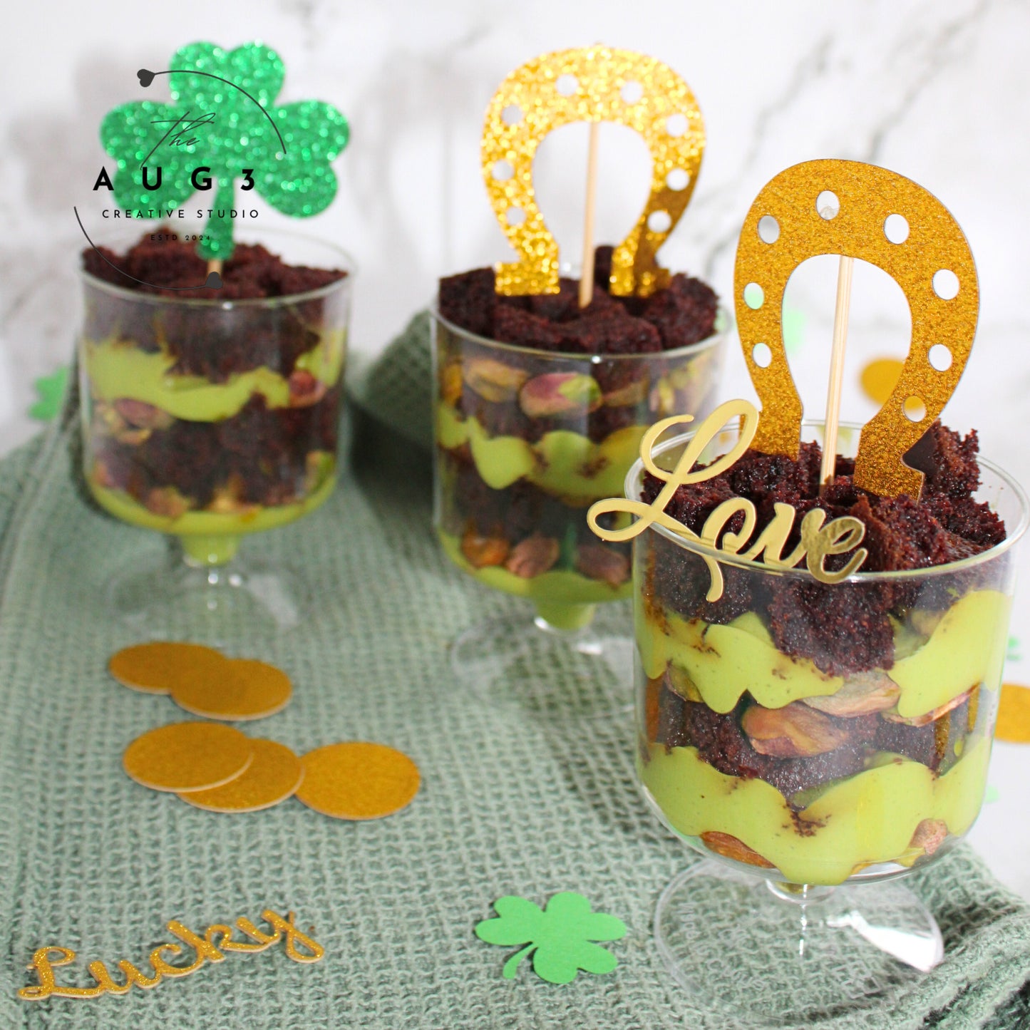 St. Patrick's Day Dates Brownie Trifle with Pistachios & Avocado- Set 1 of 3