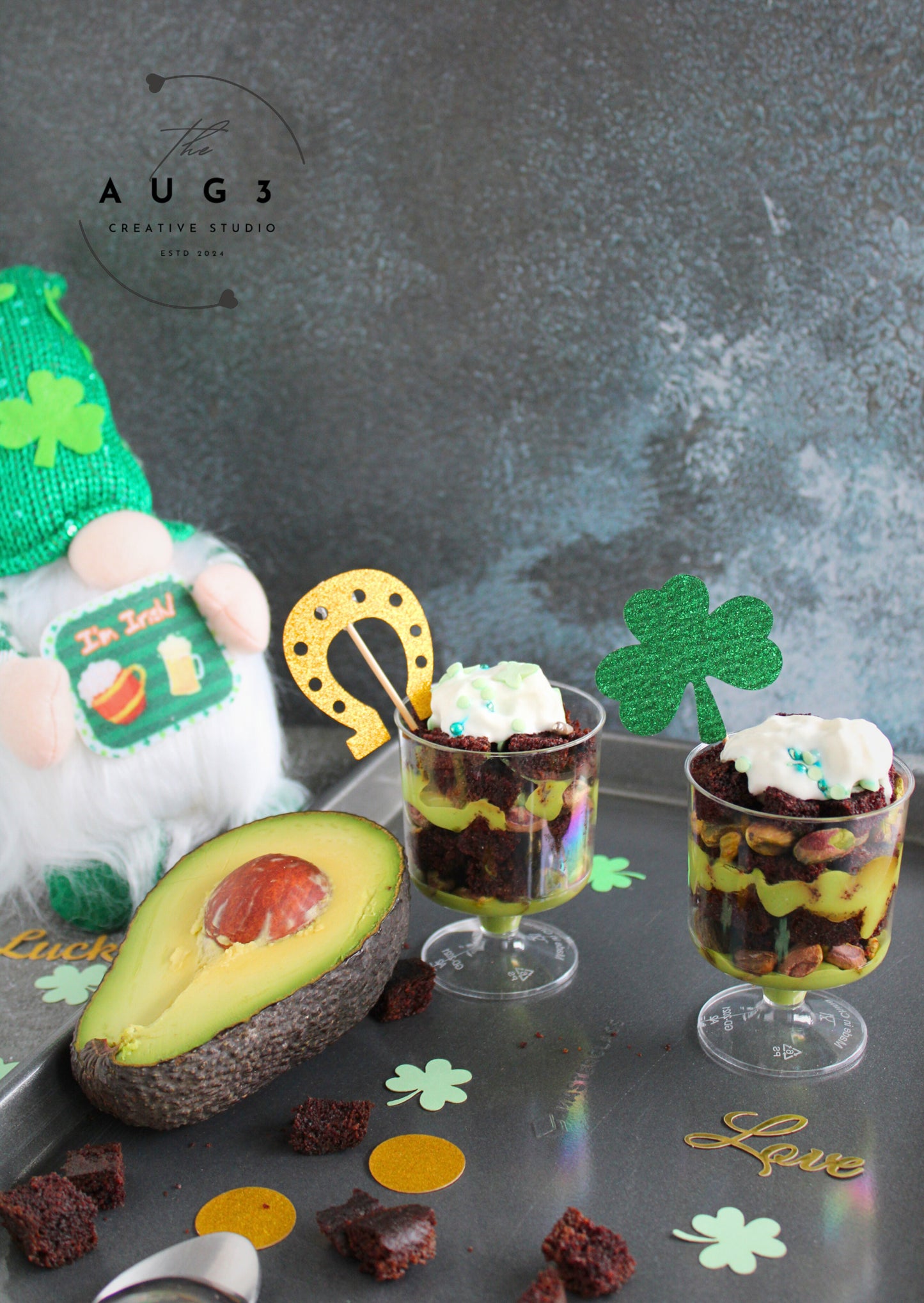 St. Patrick's Day Dates Brownie Trifle with Pistachios & Avocado- Set 3 of 3