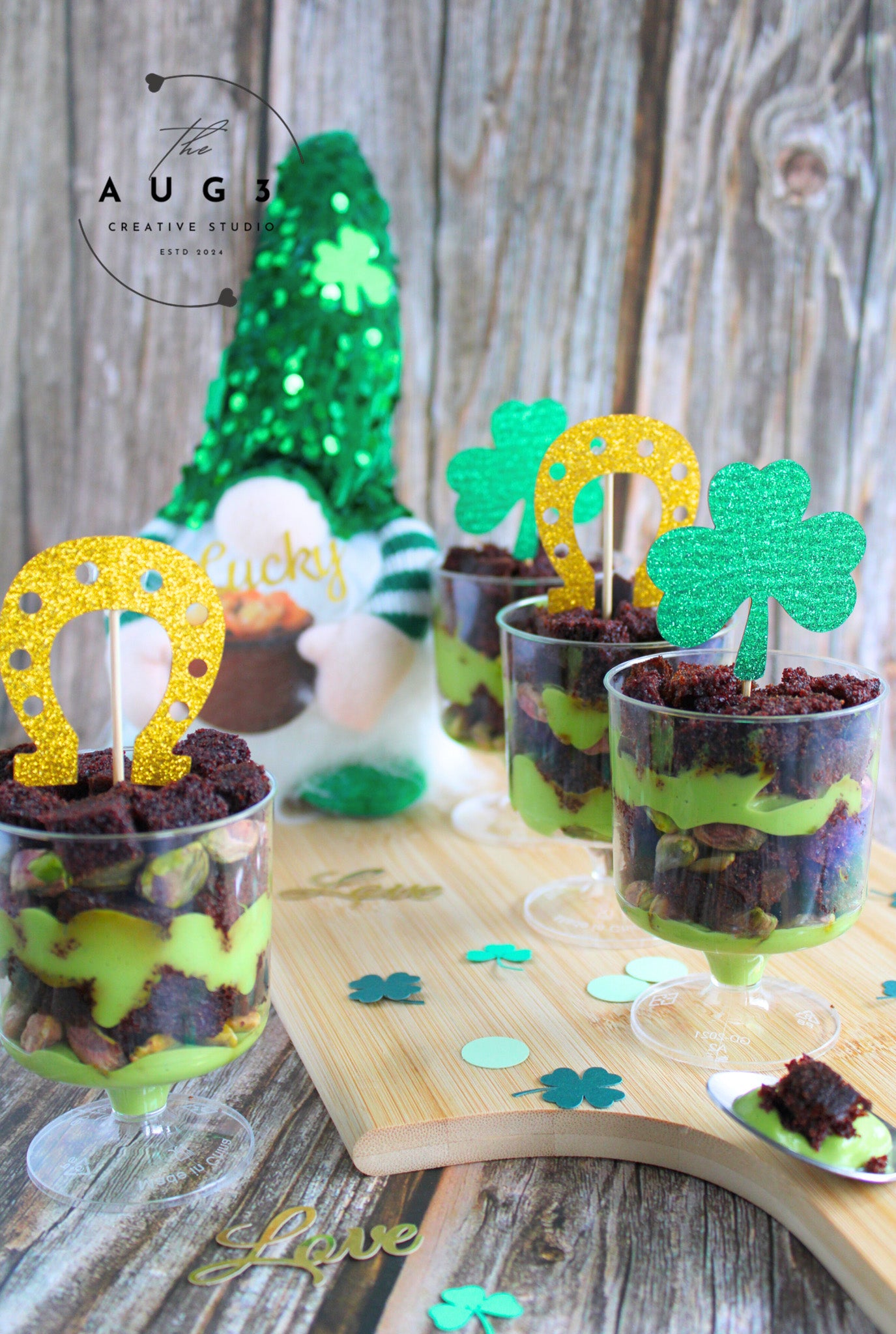 St. Patrick's Day Dates brownie Trifle with Pistachios & Avocado- Set 2 of 3