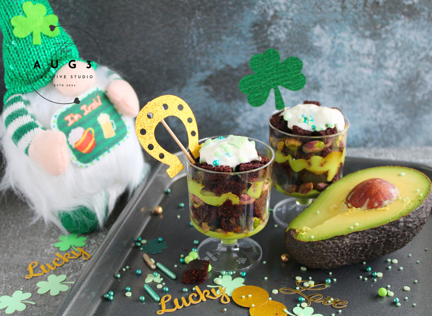 St. Patrick's Day Dates Brownie Trifle with Pistachios & Avocado- Set 3 of 3