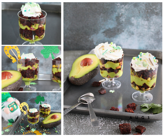 St. Patrick's Day Dates Brownie Trifle with Pistachios & Avocado- Set 3 of 3