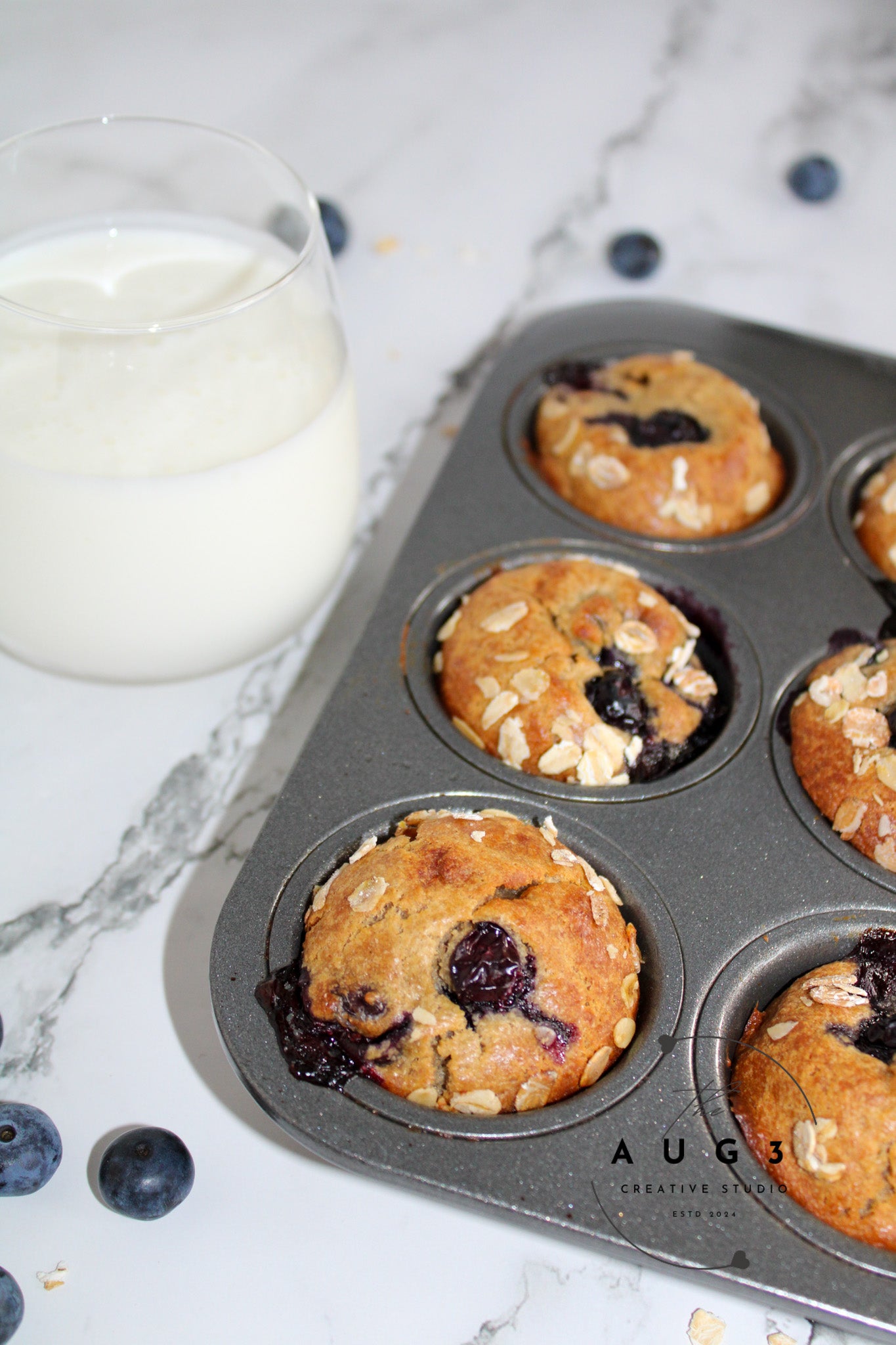 High-Protein Blueberry Cottage Cheese Oat Muffins