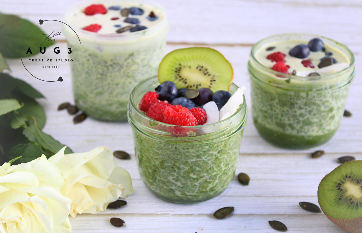 No-Bake Matcha Chia Pudding- Set 1 of 3