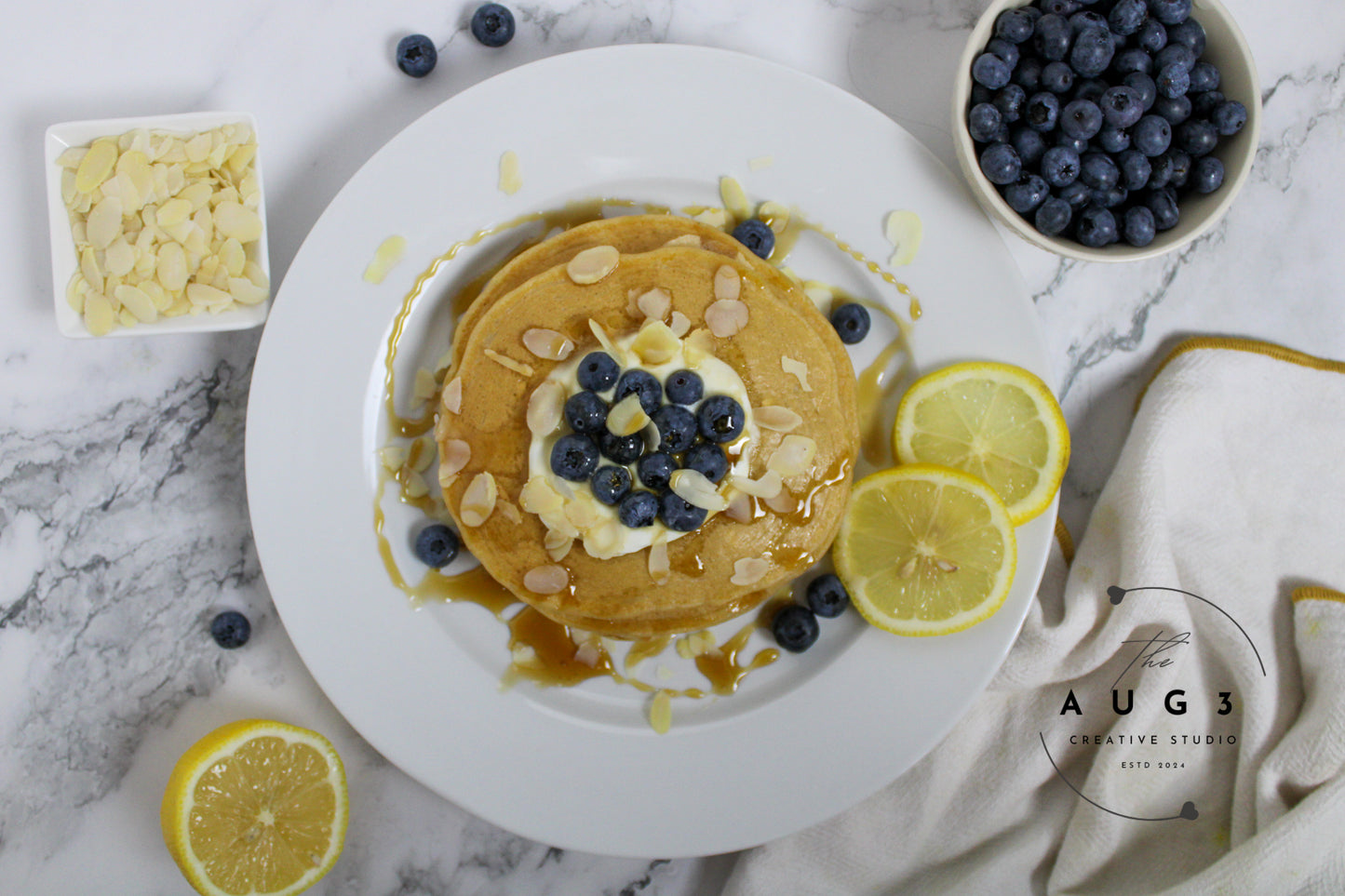 High-Protein Lemon Blueberry Cottage Cheese Pancakes