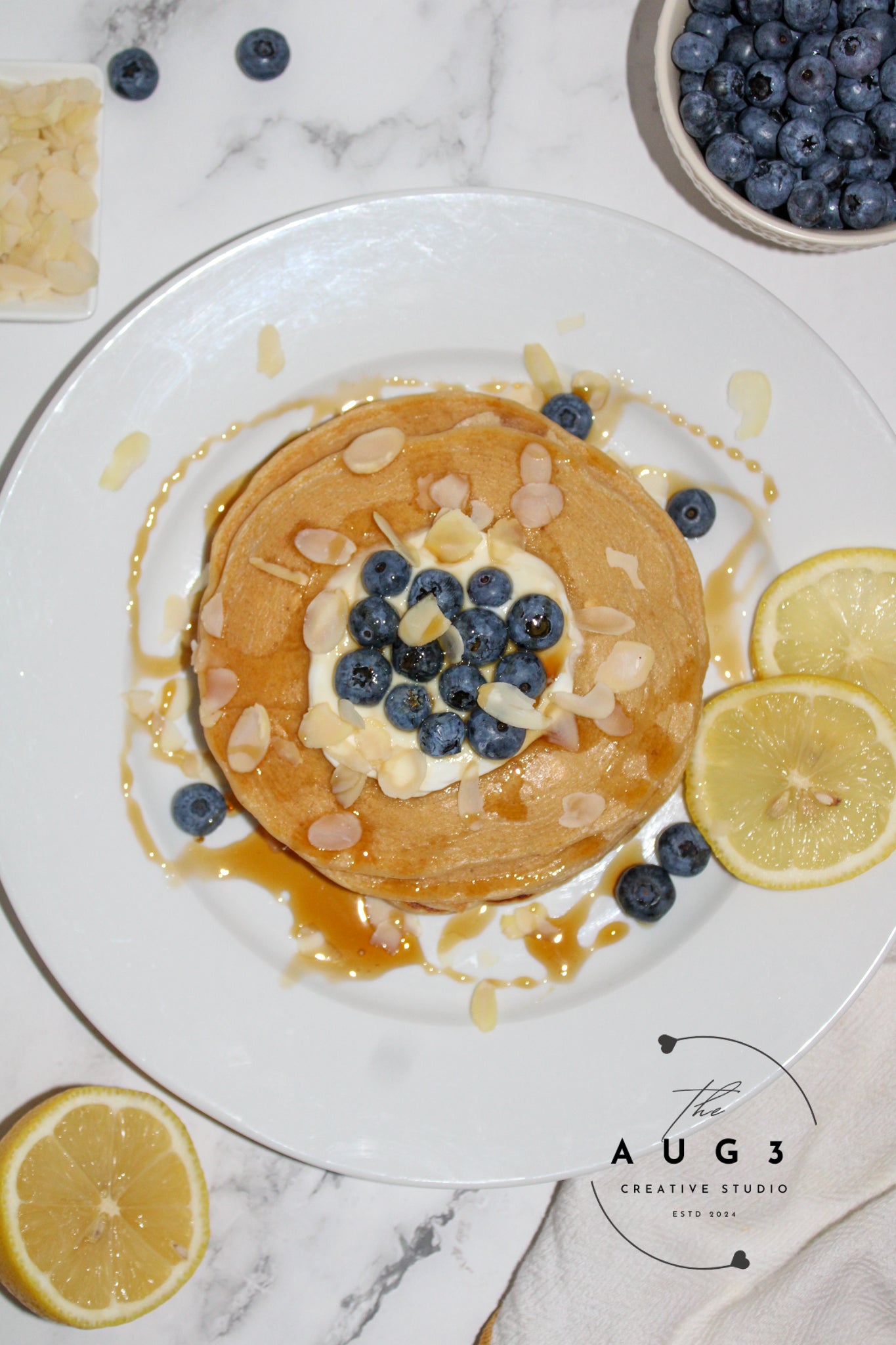 High-Protein Lemon Blueberry Cottage Cheese Pancakes