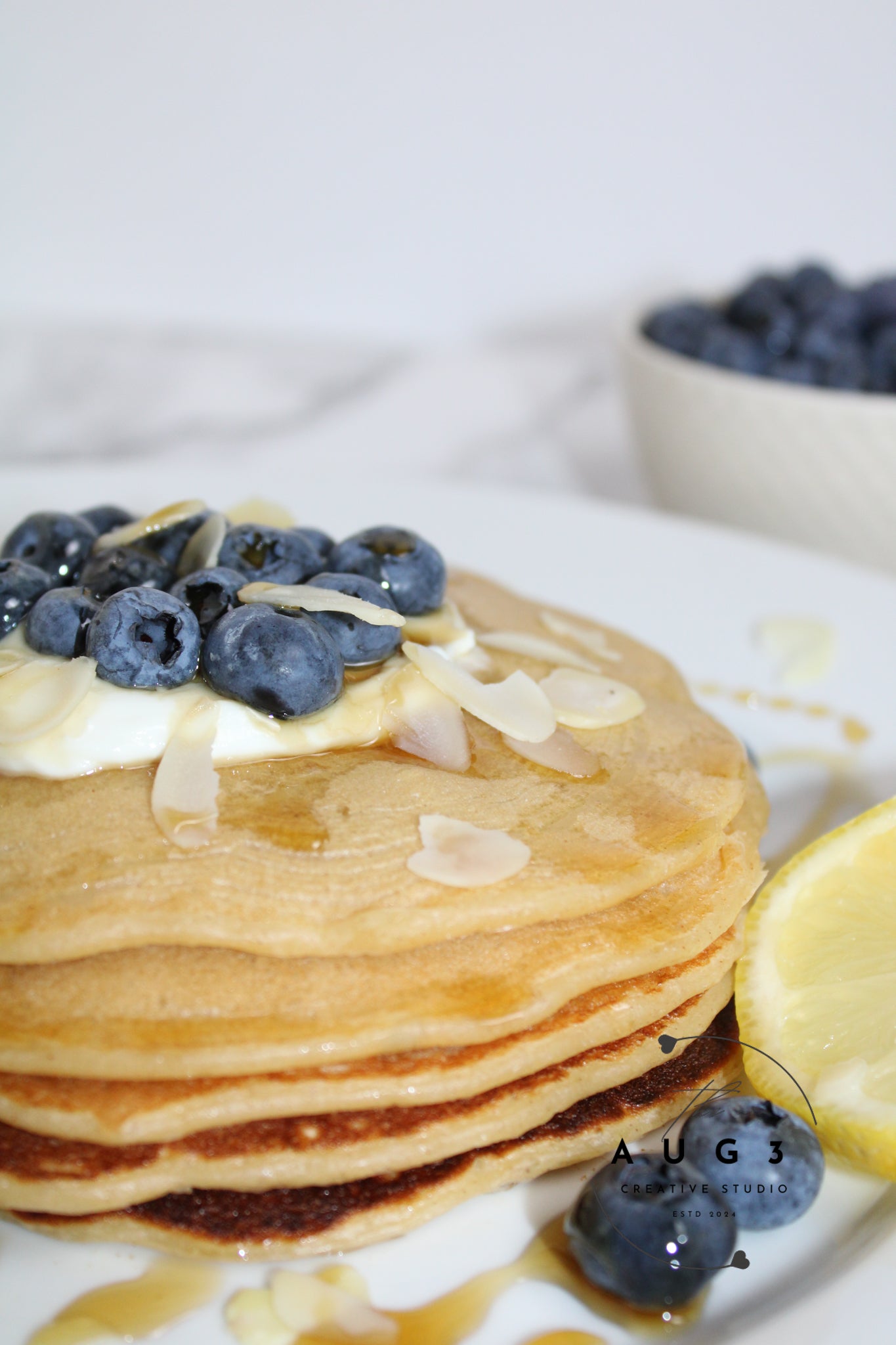 High-Protein Lemon Blueberry Cottage Cheese Pancakes
