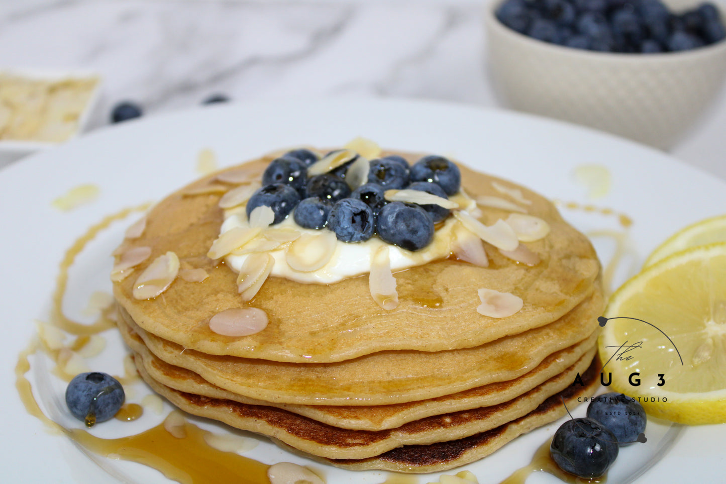 High-Protein Lemon Blueberry Cottage Cheese Pancakes