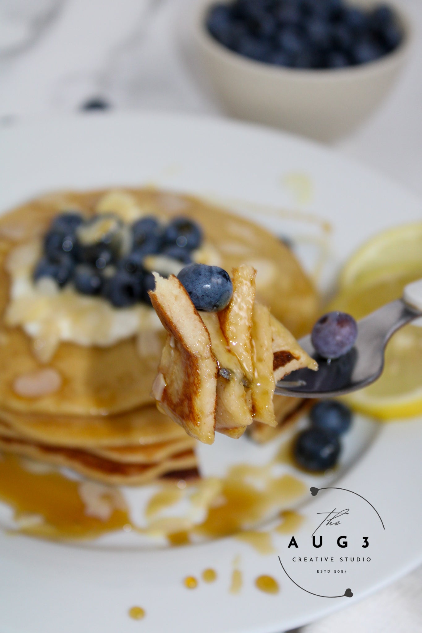High-Protein Lemon Blueberry Cottage Cheese Pancakes