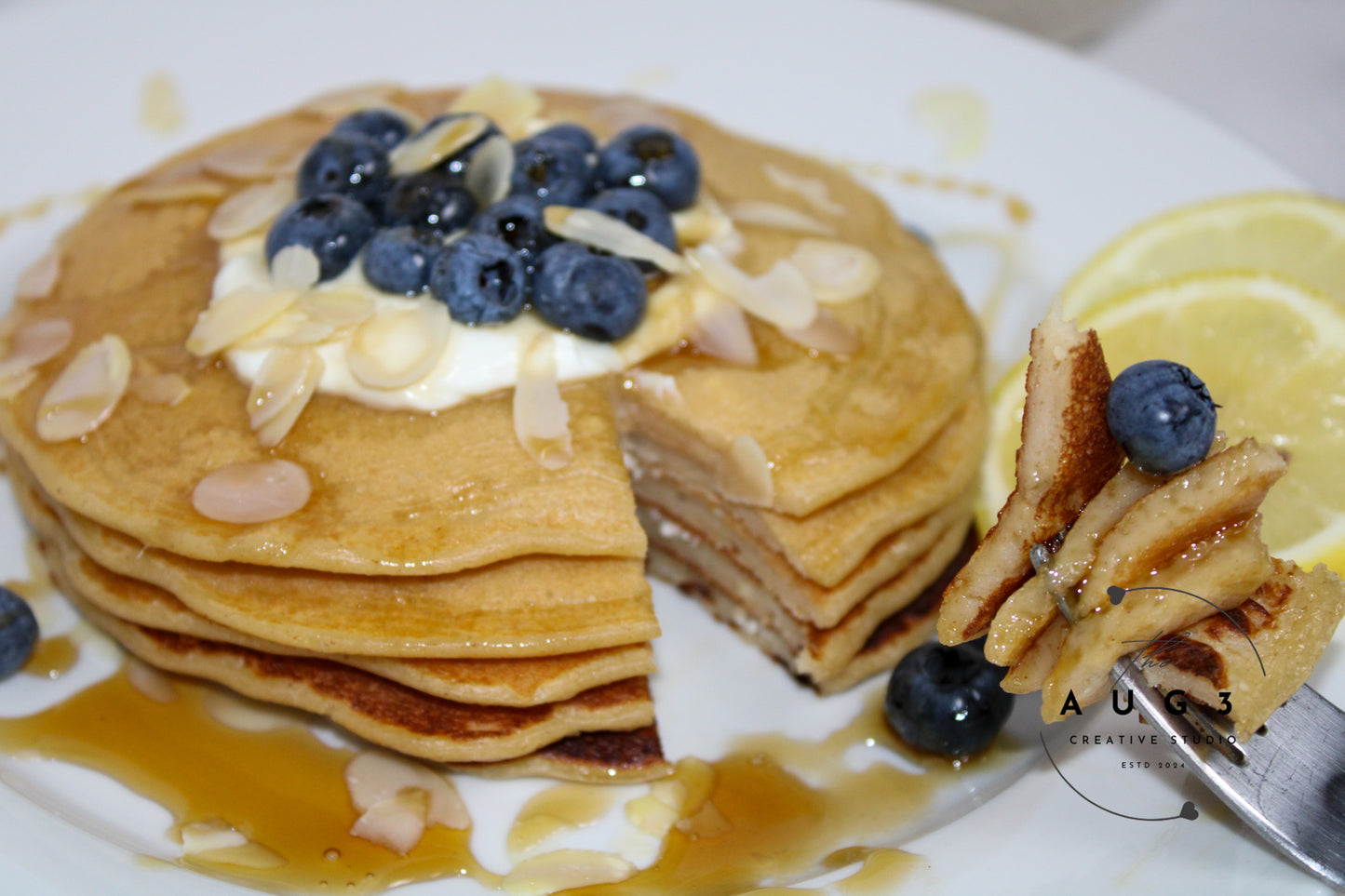 High-Protein Lemon Blueberry Cottage Cheese Pancakes