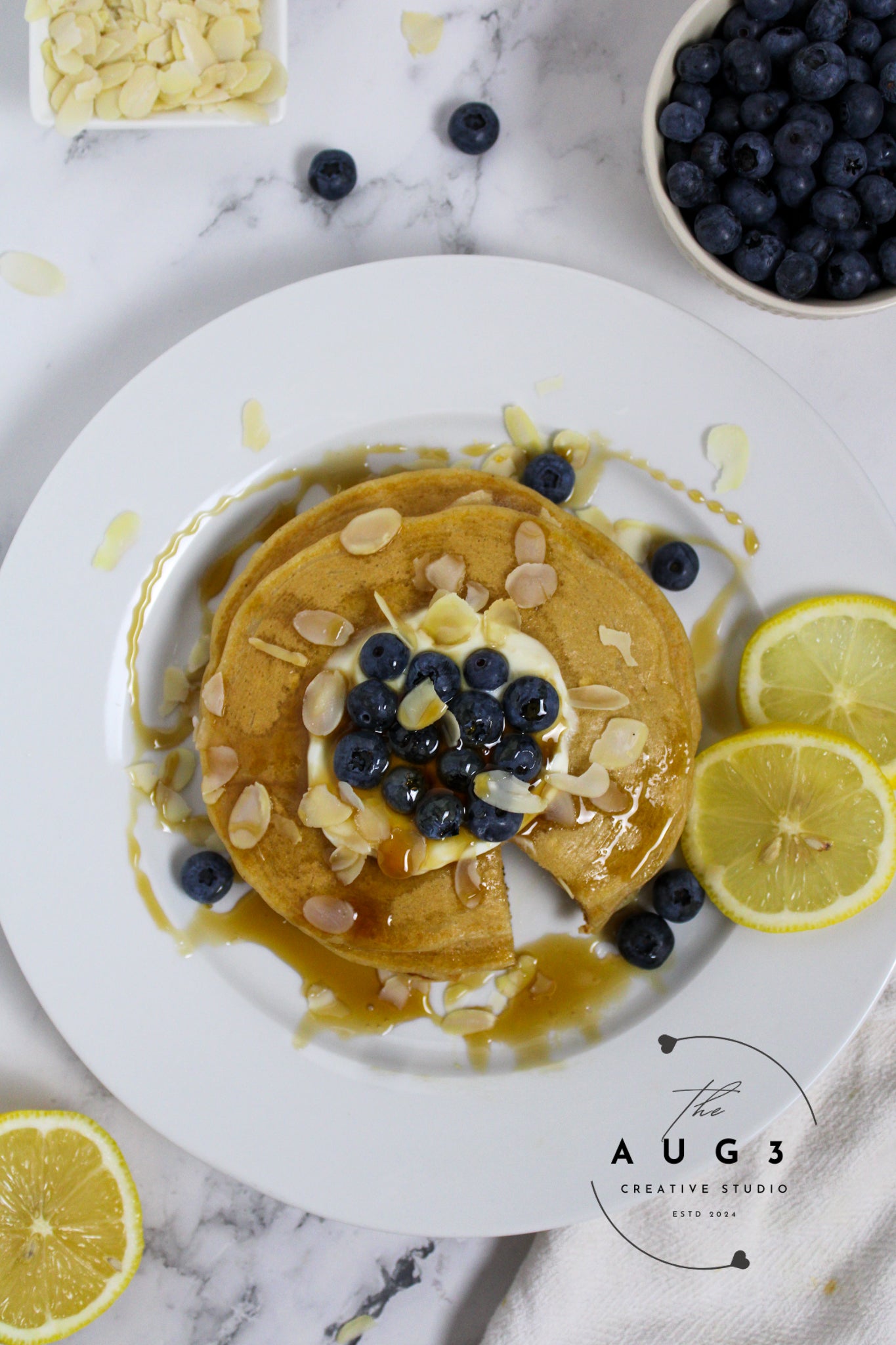 High-Protein Lemon Blueberry Cottage Cheese Pancakes