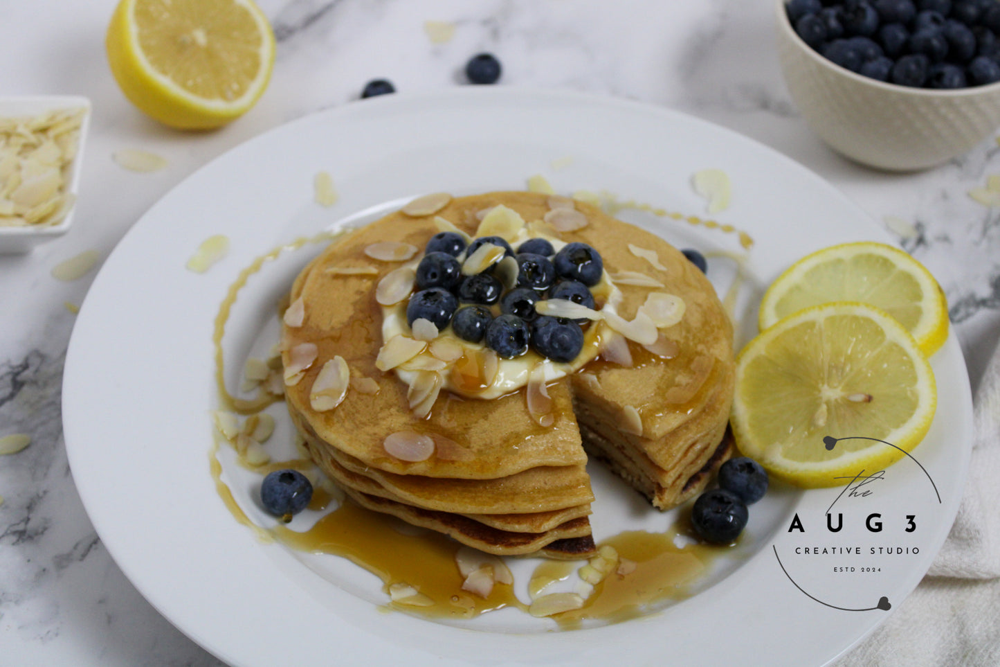 High-Protein Lemon Blueberry Cottage Cheese Pancakes