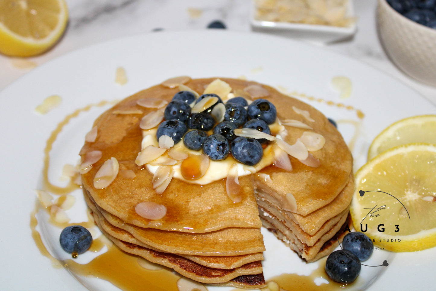 High-Protein Lemon Blueberry Cottage Cheese Pancakes