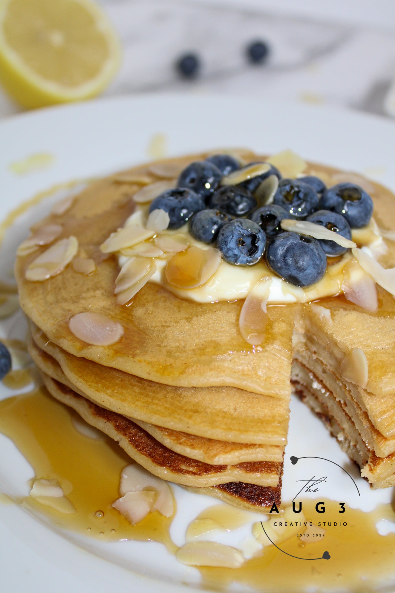 High-Protein Lemon Blueberry Cottage Cheese Pancakes