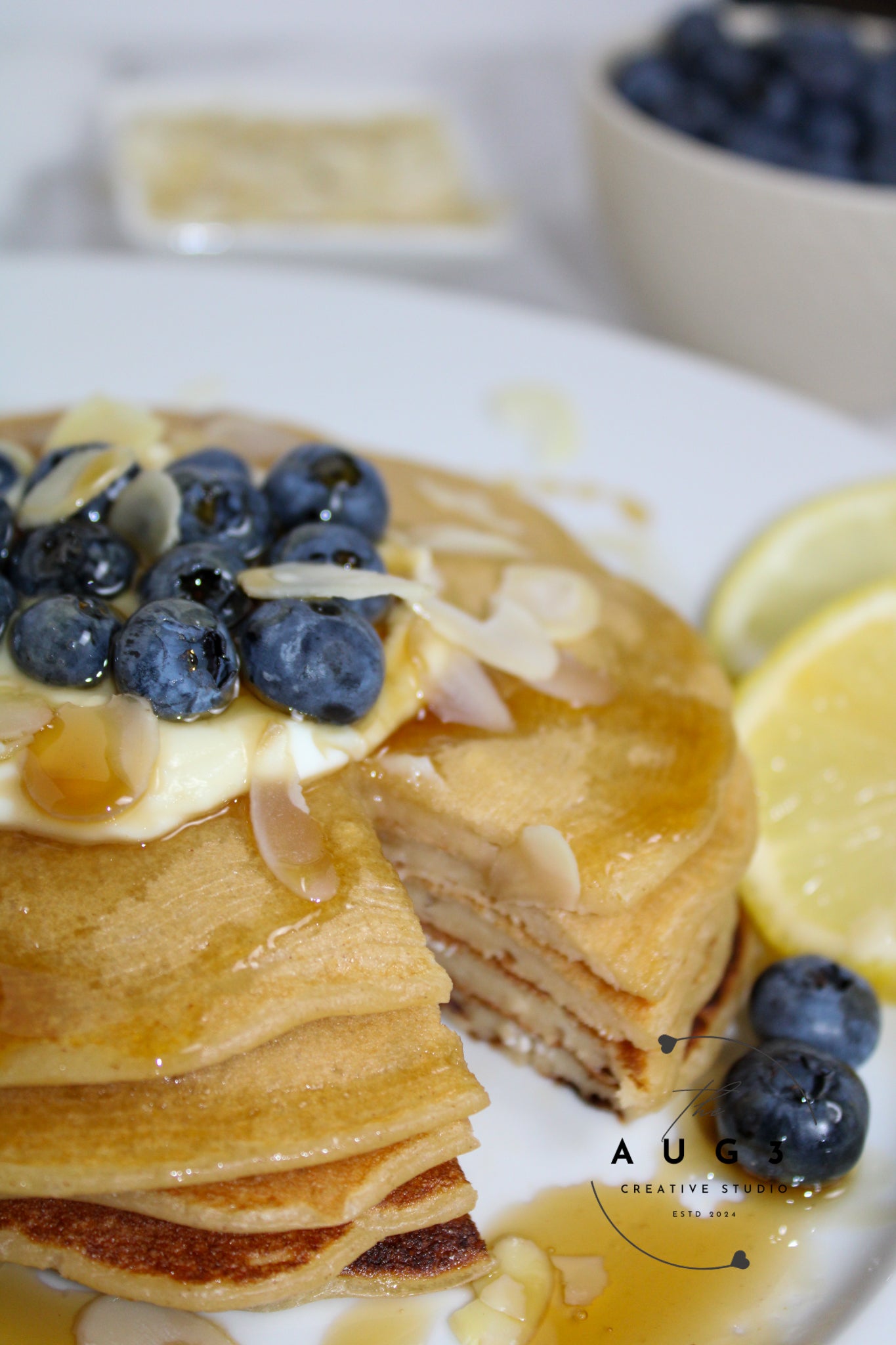 High-Protein Lemon Blueberry Cottage Cheese Pancakes