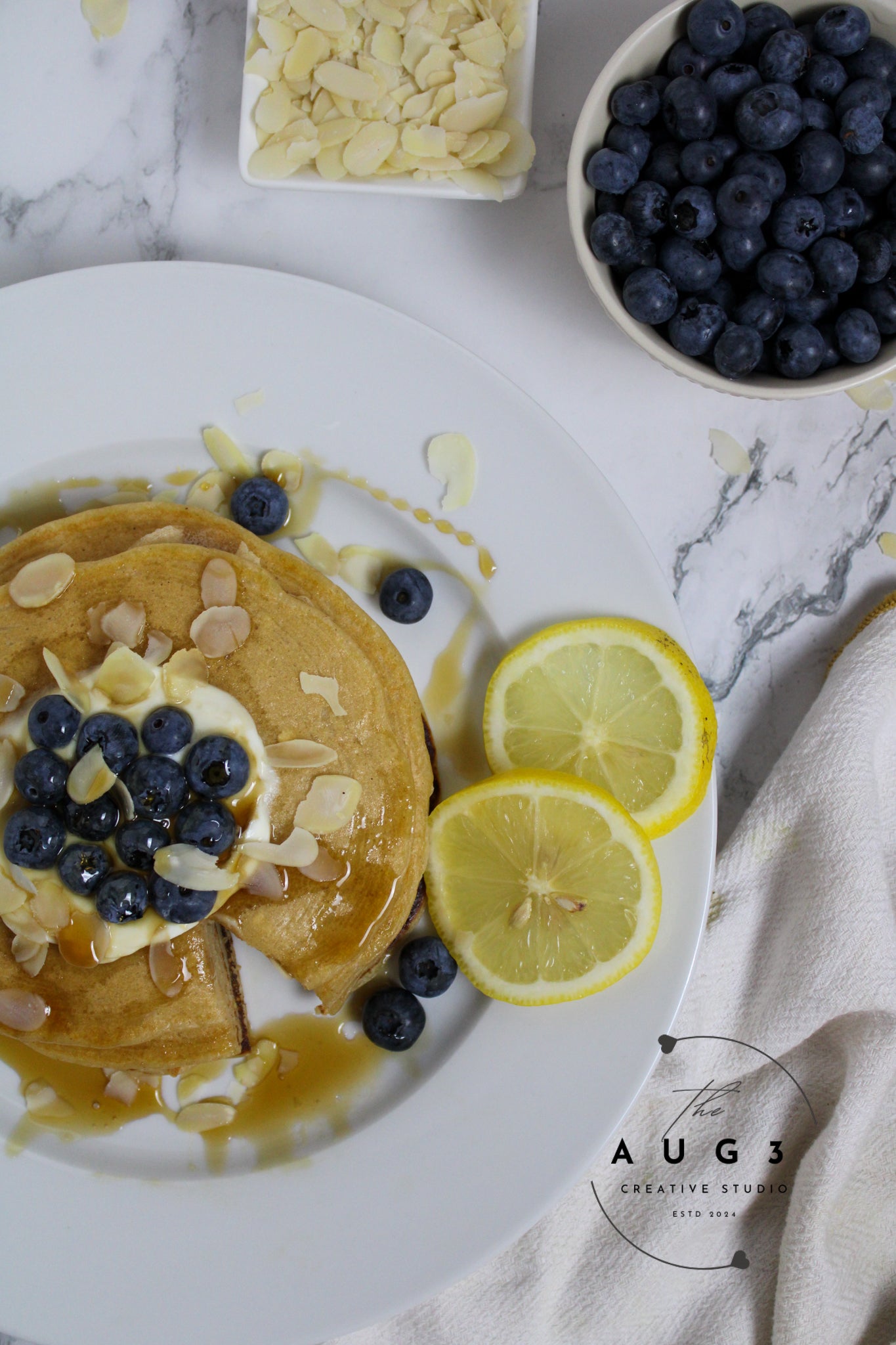 High-Protein Lemon Blueberry Cottage Cheese Pancakes