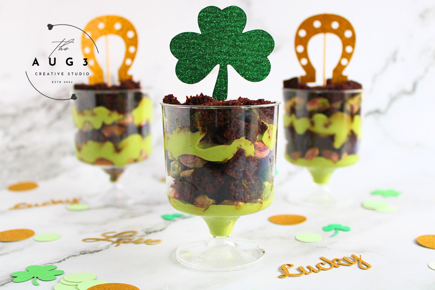 St. Patrick's Day Dates Brownie Trifle with Pistachios & Avocado- Set 1 of 3