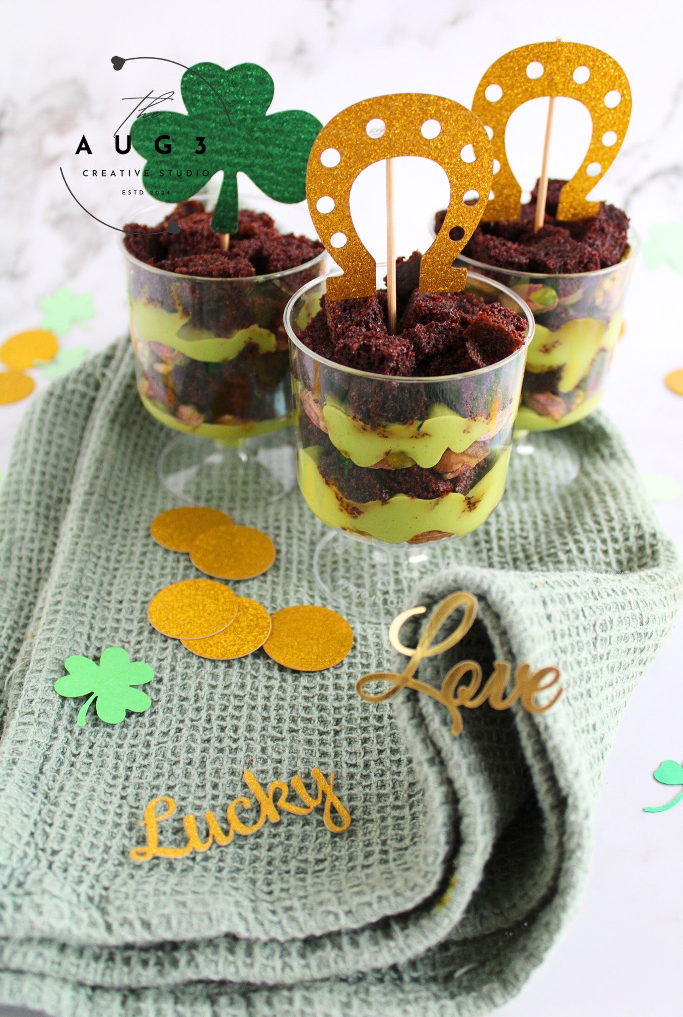 St. Patrick's Day Dates Brownie Trifle with Pistachios & Avocado- Set 1 of 3