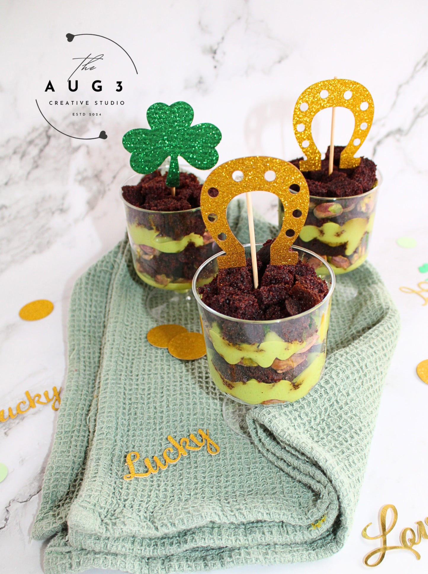 St. Patrick's Day Dates Brownie Trifle with Pistachios & Avocado- Set 1 of 3