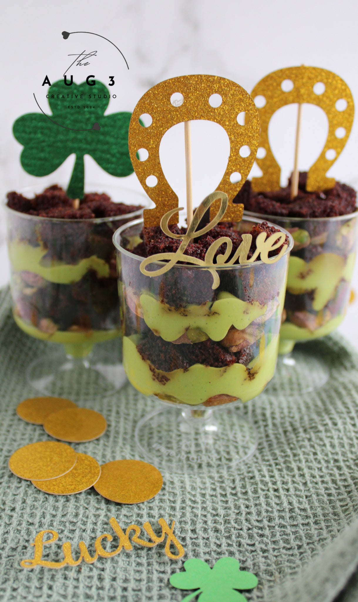 St. Patrick's Day Dates Brownie Trifle with Pistachios & Avocado- Set 1 of 3