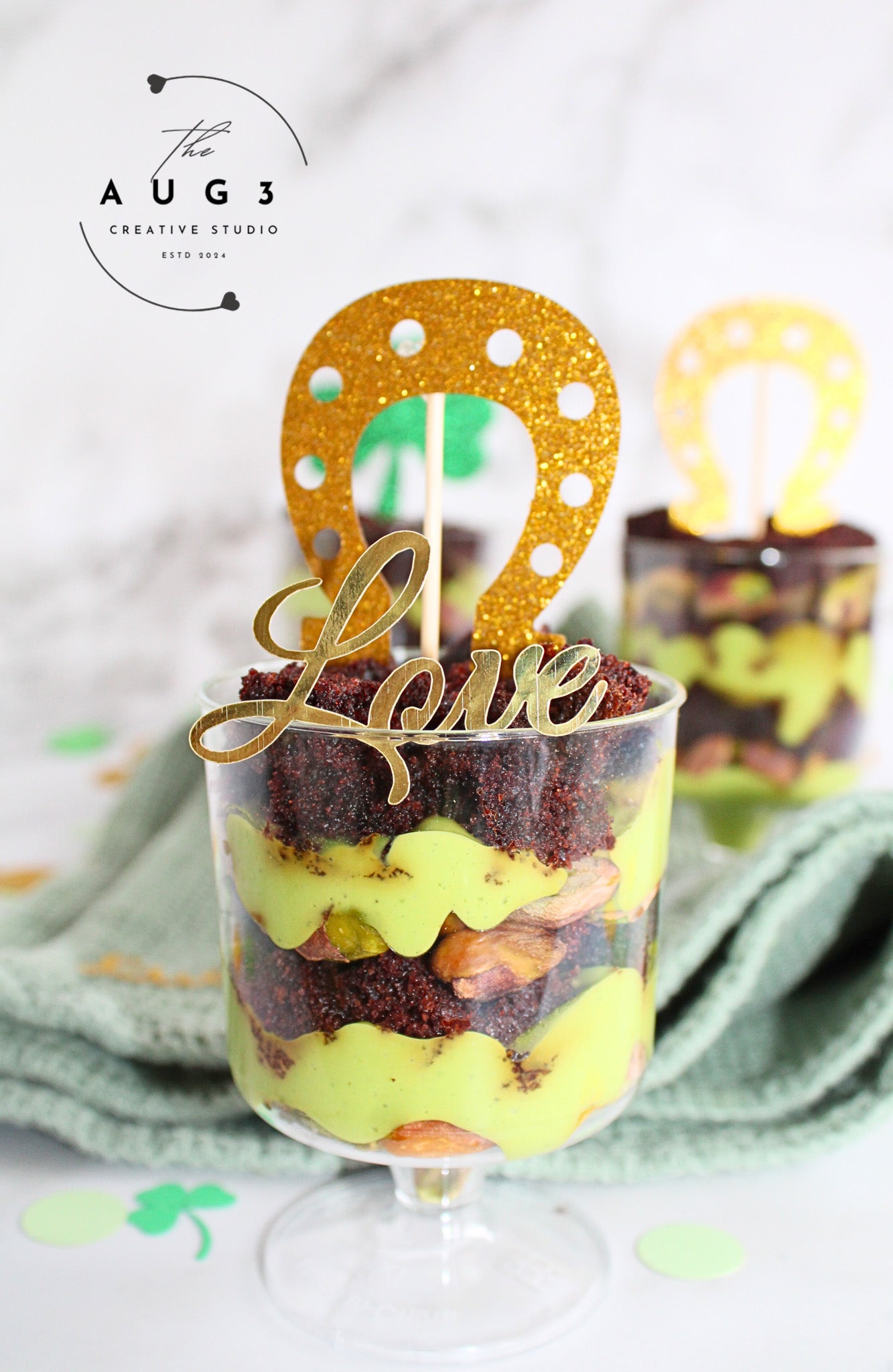 St. Patrick's Day Dates Brownie Trifle with Pistachios & Avocado- Set 1 of 3