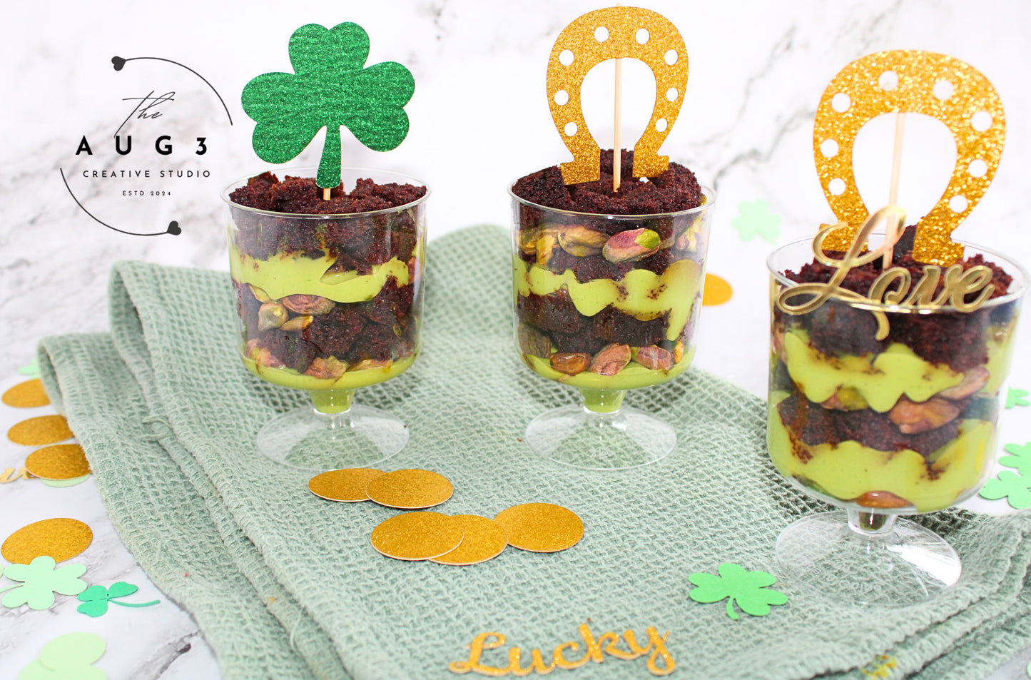 St. Patrick's Day Dates Brownie Trifle with Pistachios & Avocado- Set 1 of 3