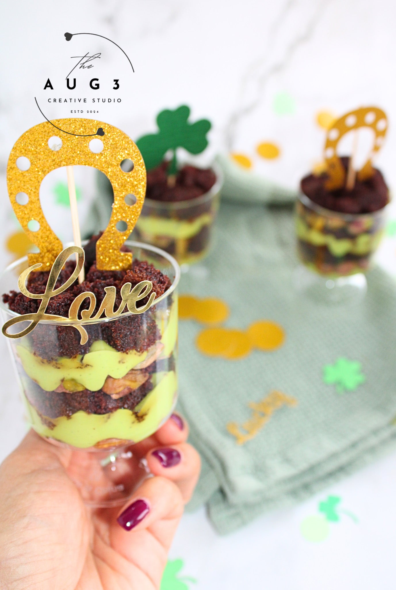 St. Patrick's Day Dates Brownie Trifle with Pistachios & Avocado- Set 1 of 3