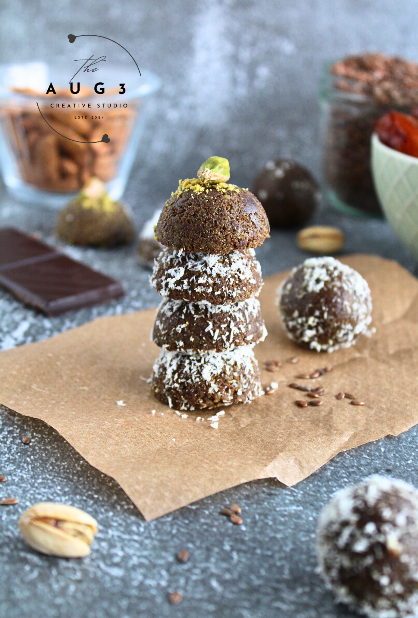 Brain Boost Bliss Balls with Pistachios, Walnuts & Dark Chocolate- Set 3 of 3