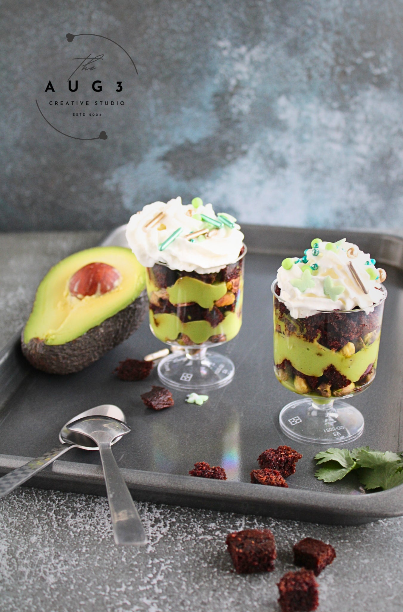 St. Patrick's Day Dates Brownie Trifle with Pistachios & Avocado- Set 3 of 3