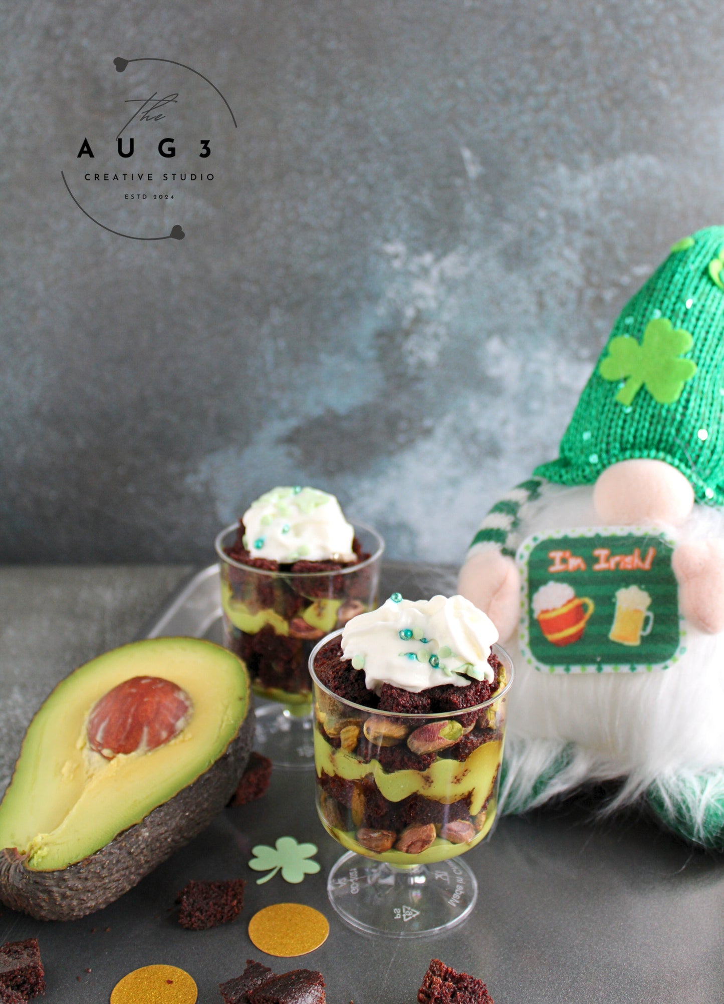 St. Patrick's Day Dates Brownie Trifle with Pistachios & Avocado- Set 3 of 3