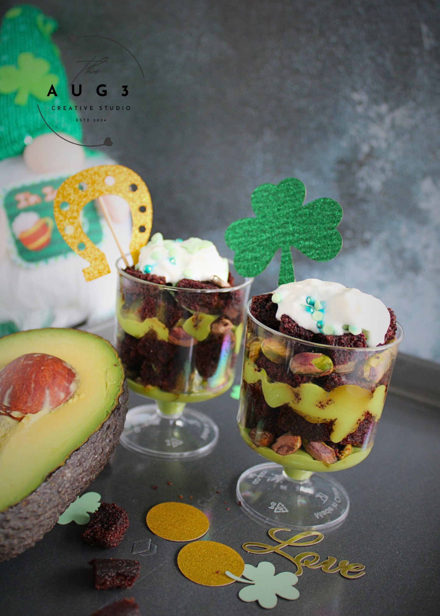 St. Patrick's Day Dates Brownie Trifle with Pistachios & Avocado- Set 3 of 3