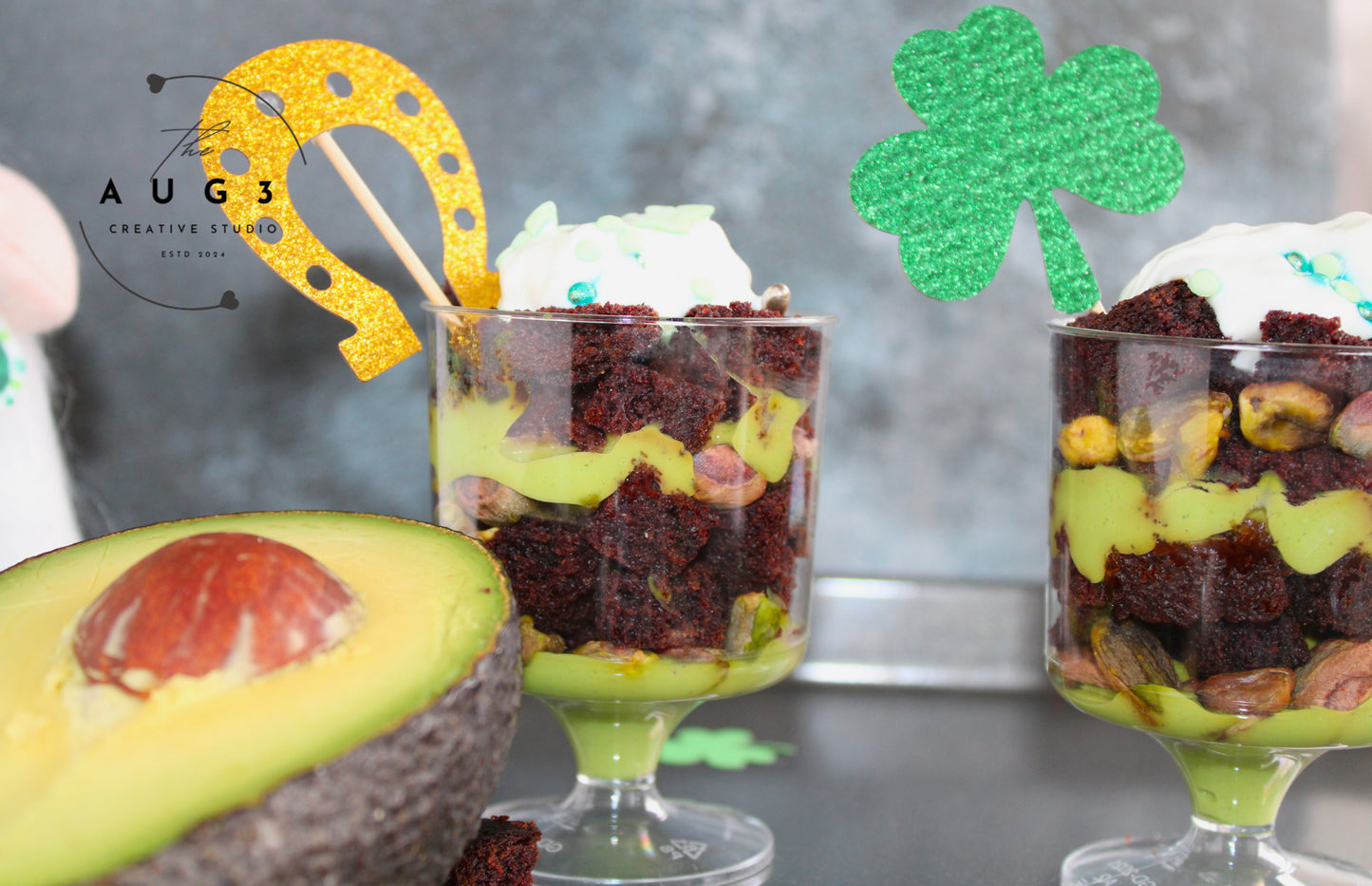 St. Patrick's Day Dates Brownie Trifle with Pistachios & Avocado- Set 3 of 3