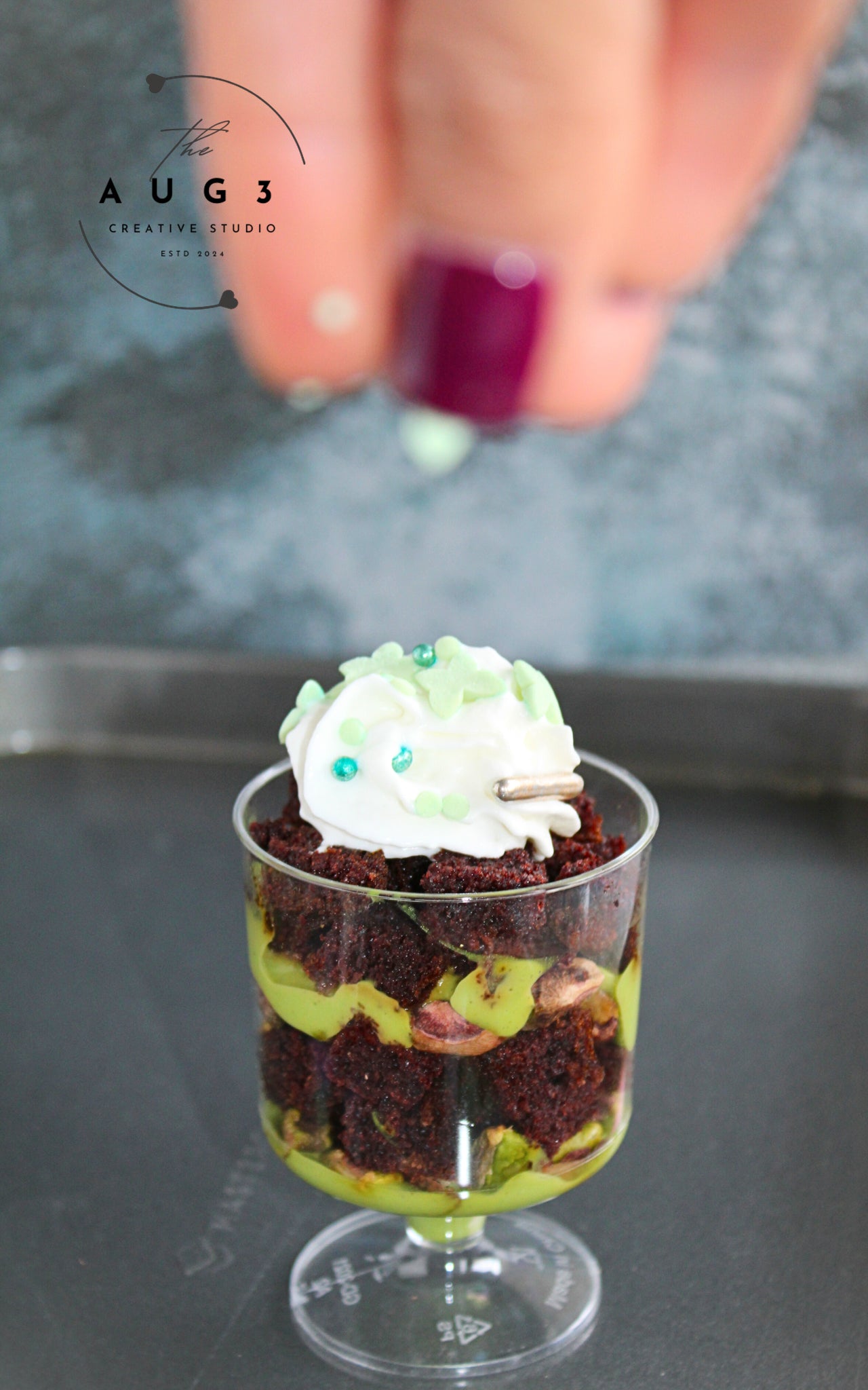 St. Patrick's Day Dates Brownie Trifle with Pistachios & Avocado- Set 3 of 3