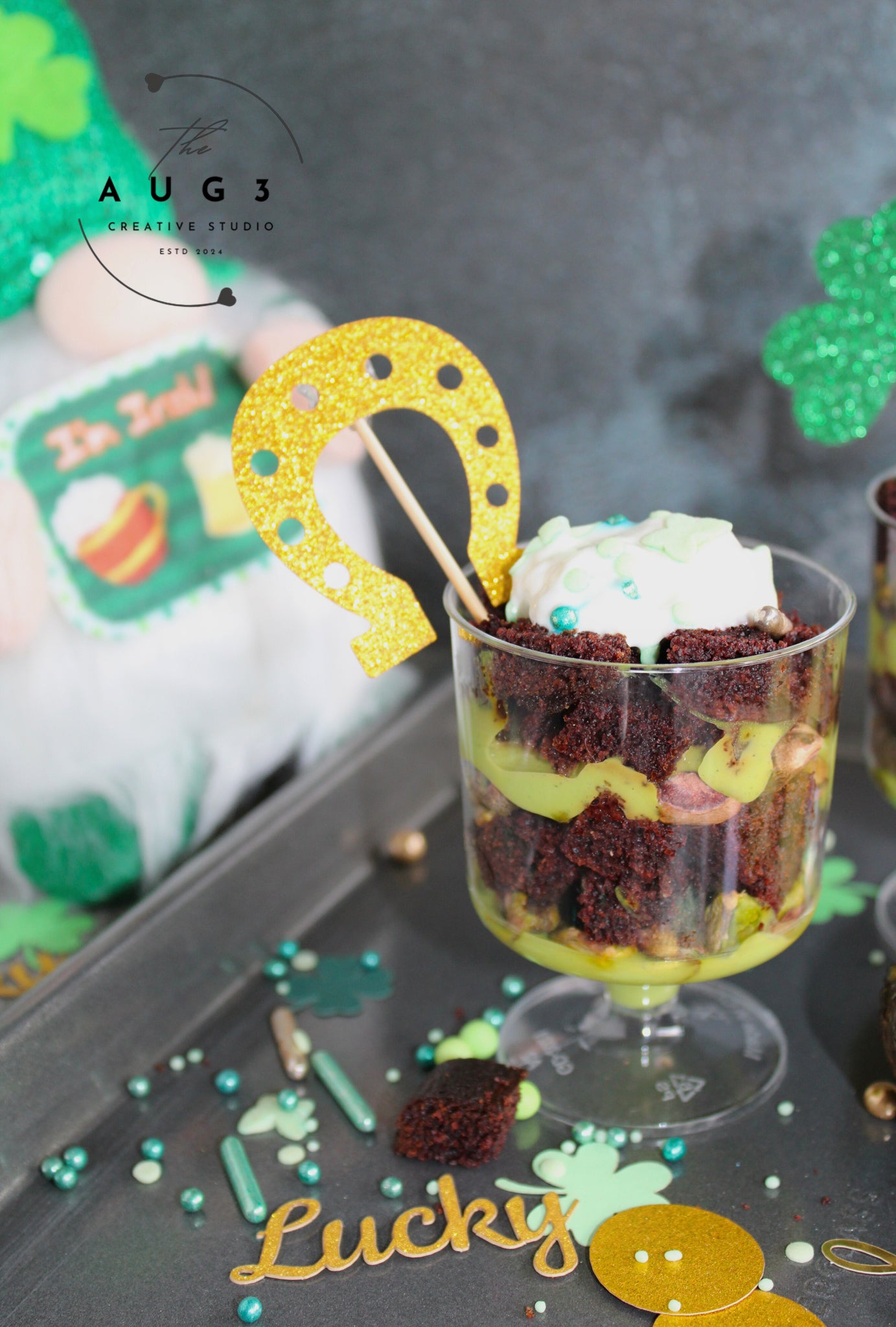 St. Patrick's Day Dates Brownie Trifle with Pistachios & Avocado- Set 3 of 3