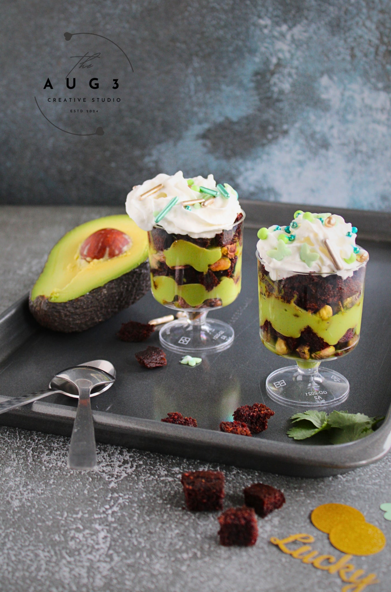 St. Patrick's Day Dates Brownie Trifle with Pistachios & Avocado- Set 3 of 3