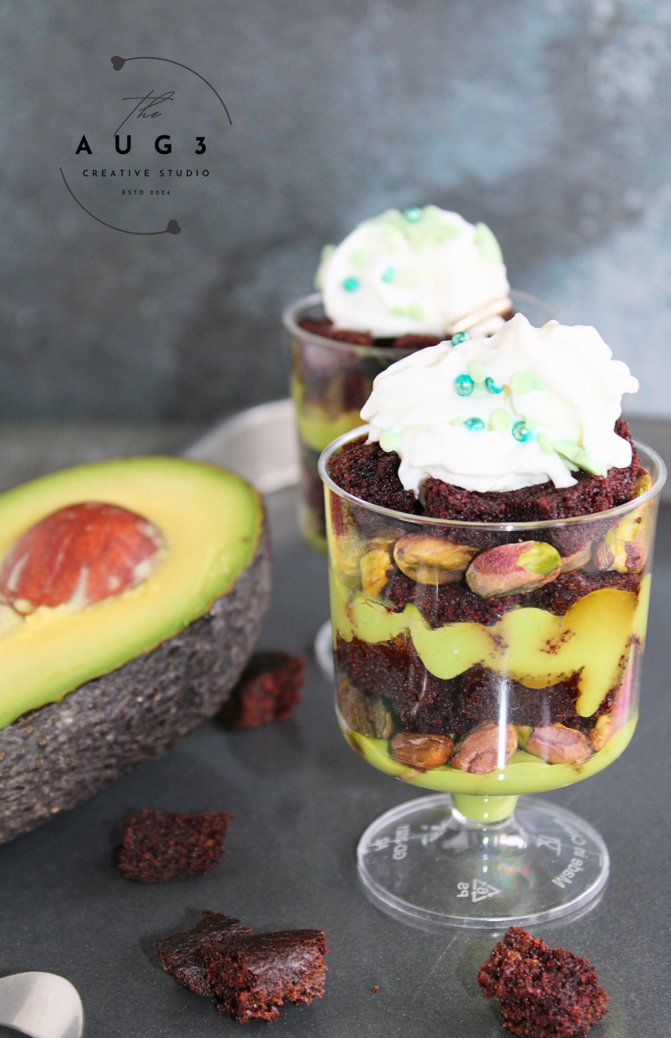 St. Patrick's Day Dates Brownie Trifle with Pistachios & Avocado- Set 3 of 3