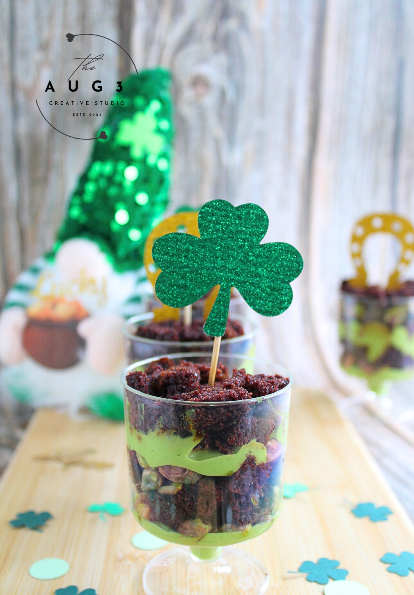 St. Patrick's Day Dates brownie Trifle with Pistachios & Avocado- Set 2 of 3