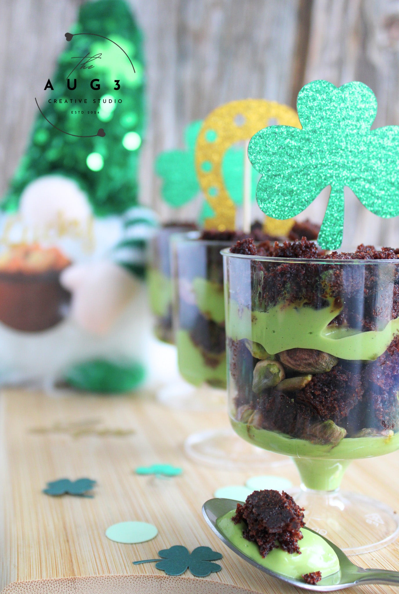 St. Patrick's Day Dates brownie Trifle with Pistachios & Avocado- Set 2 of 3