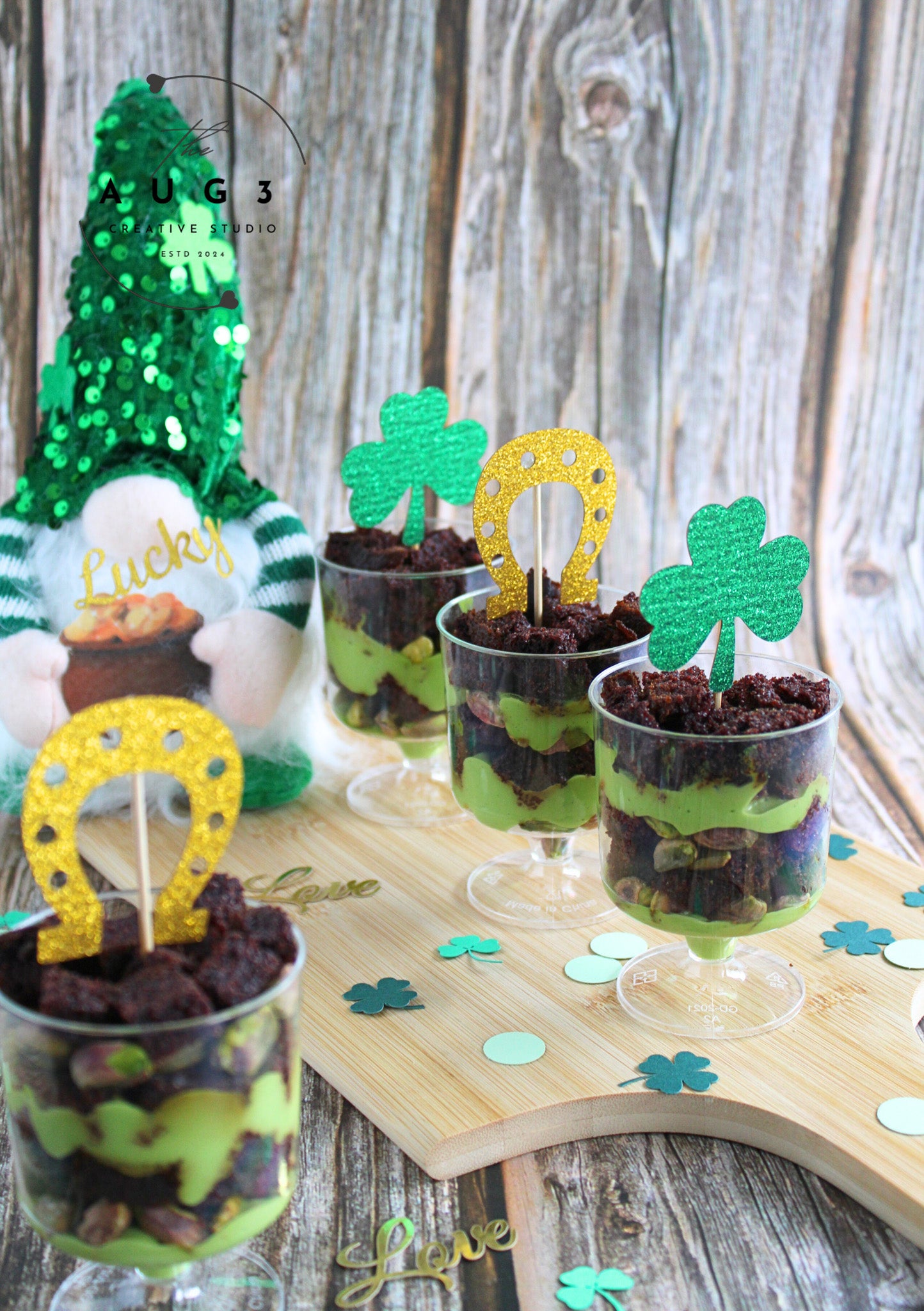 St. Patrick's Day Dates brownie Trifle with Pistachios & Avocado- Set 2 of 3