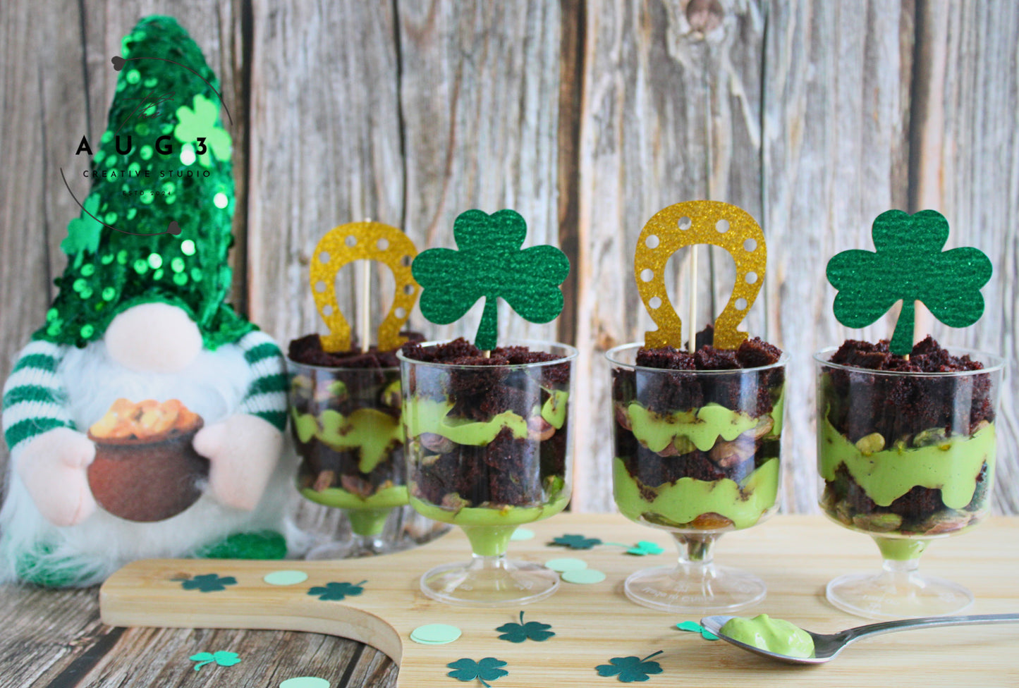 St. Patrick's Day Dates brownie Trifle with Pistachios & Avocado- Set 2 of 3