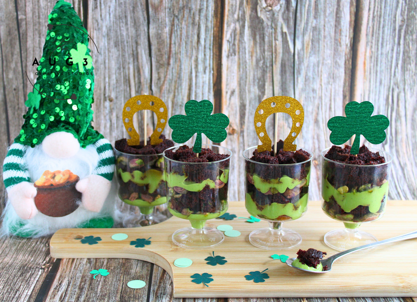 St. Patrick's Day Dates brownie Trifle with Pistachios & Avocado- Set 2 of 3