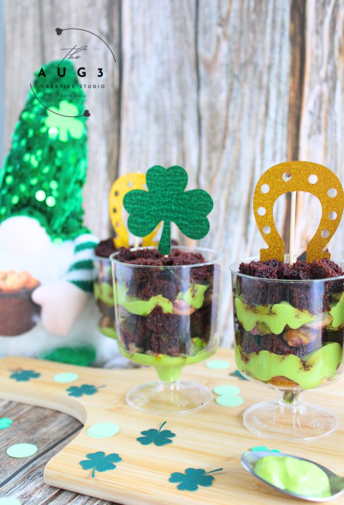 St. Patrick's Day Dates brownie Trifle with Pistachios & Avocado- Set 2 of 3