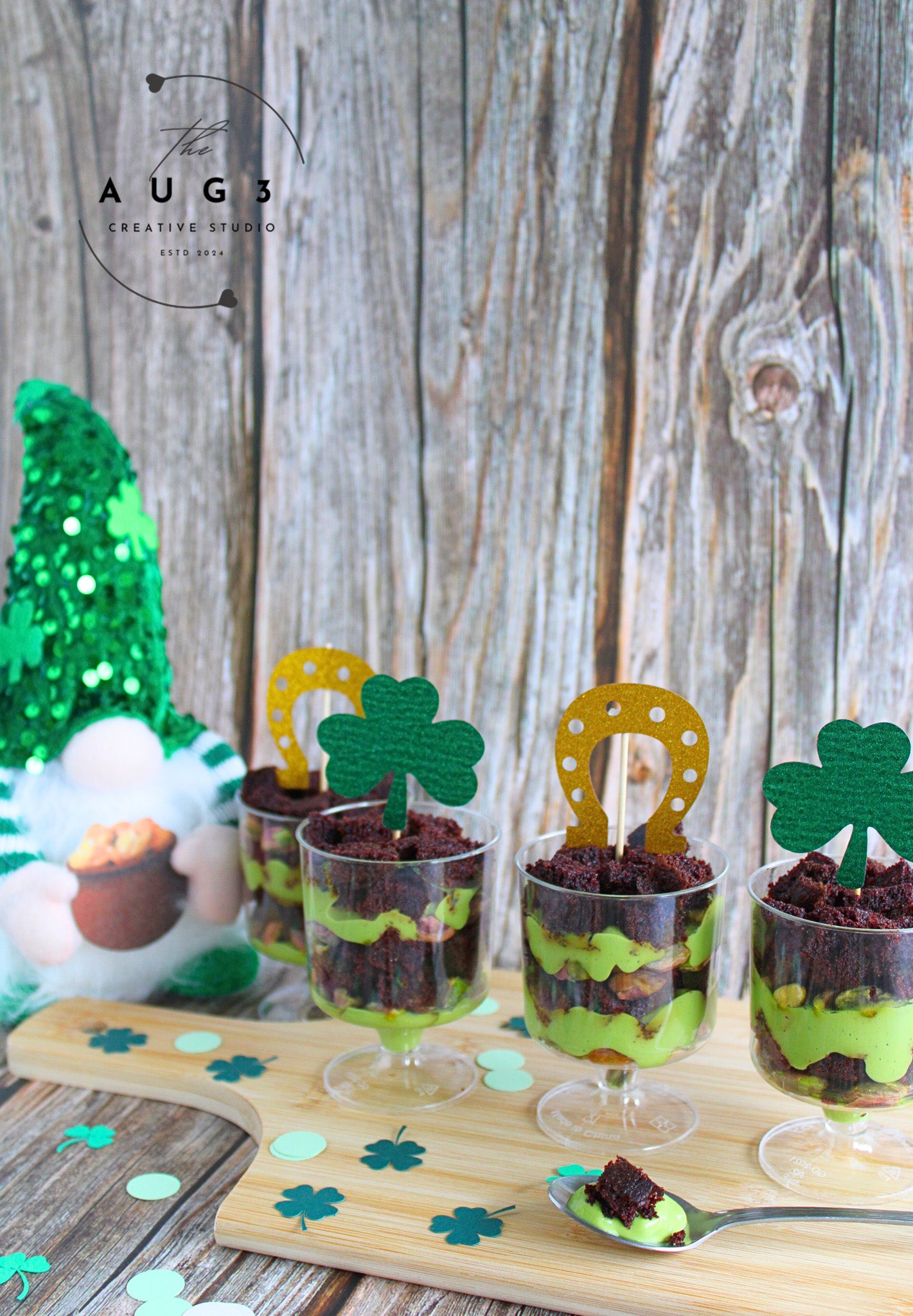 St. Patrick's Day Dates brownie Trifle with Pistachios & Avocado- Set 2 of 3
